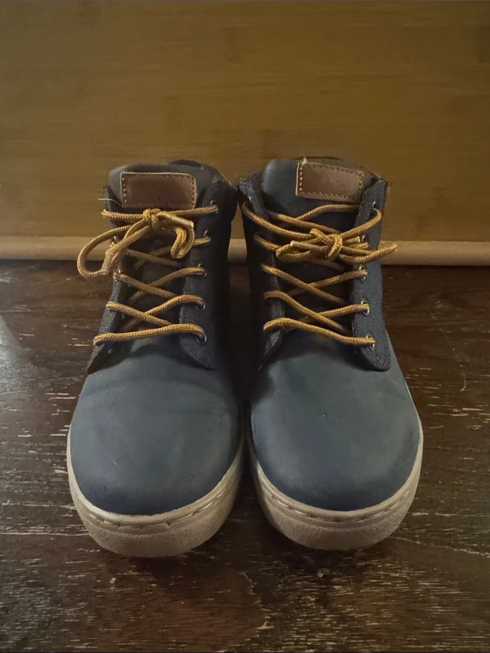 Kids Navy Blue High-Top Casual Sneakers with Tan Accents